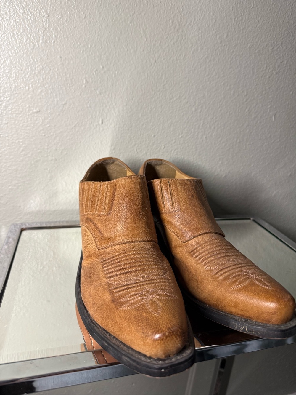 Women’s Brown Leather Western Slip-On Shoes Square Toe Size 7 Made in India - Picture 5 of 8